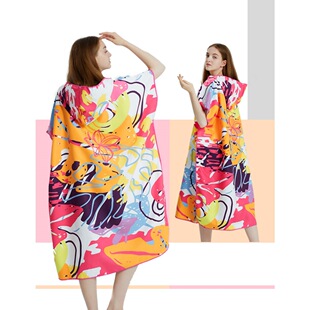 Cross-Border Hot-Selling Floral Hooded Quick-Drying Towel Cape Bathrobe Beach Towel Bathtub Swimming Pool Shawl for Women Wholesale