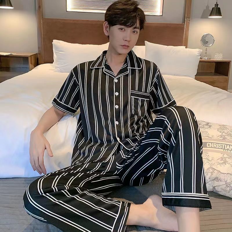 Pijama de algodón para hombre ropa de verano de manga corta para el hogar traje de dos piezas de algodón delgado de verano para hombres