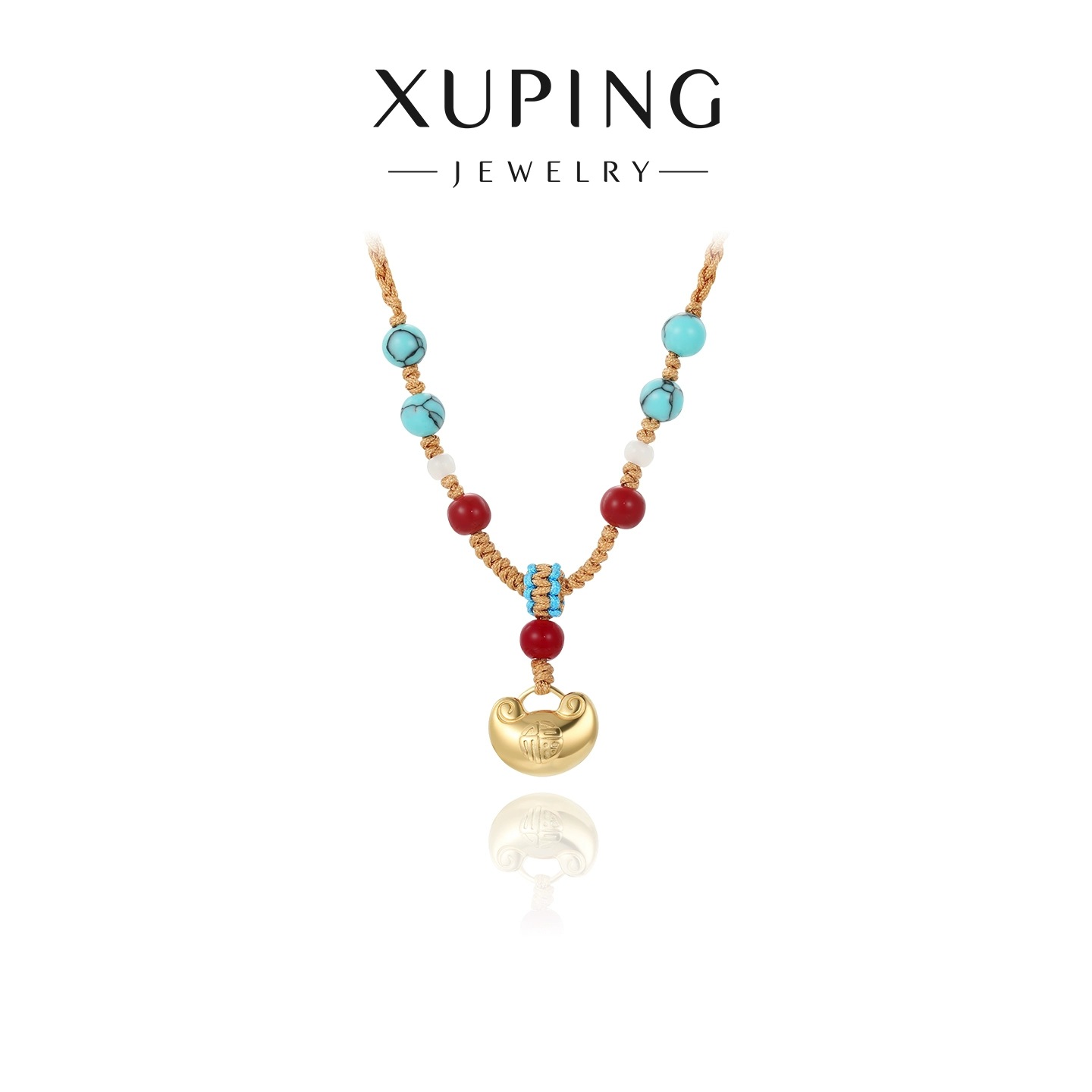 Xuping tejido a mano ajustable collar cuentas de acero inoxidable imitación de oro yuanbao collar de cuerda de tejido para mujeres image 6