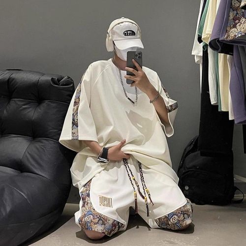 Dopamine Style Men's Summer Loose Couple Chinese Style Embroidered Fashion Two-Piece Set