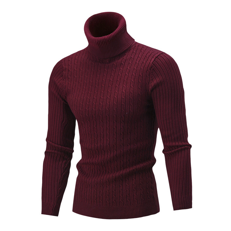 2022 invierno Comercio exterior turtleneck Twist manga larga casual de los hombres de cuello alto de punto de los hombres camisa de fondo de Europa y América Amazon