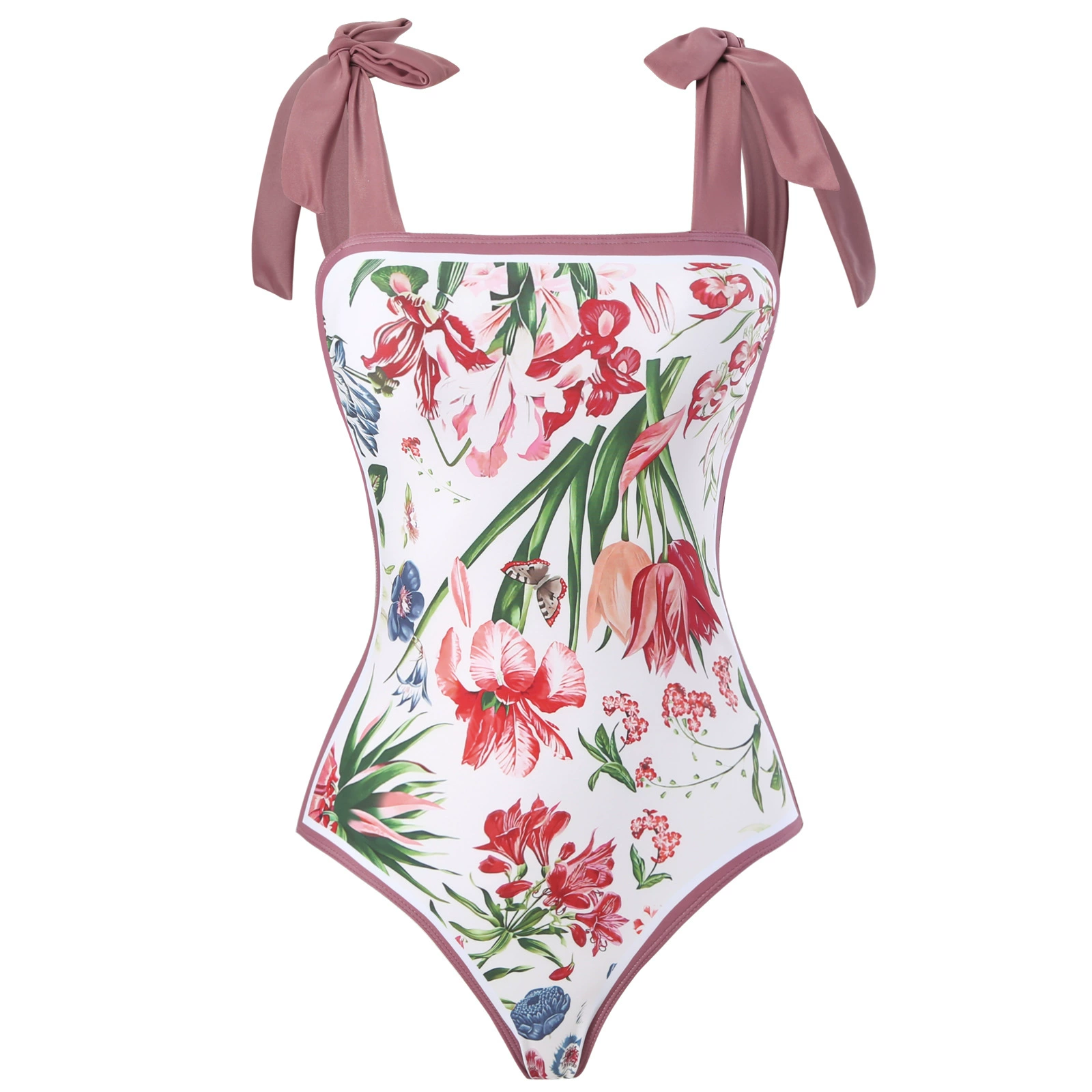 One-Piece Swimsuit (Qiao Jiayuan) 2025 Retro Style with Wrap Skirt, Crane Print, S–XL & One Size