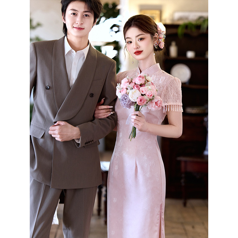 Cheongsam 2025 New Toasting Dress Bride High Sense New Chinese Engagement Wedding Dress dress Pink Elegant