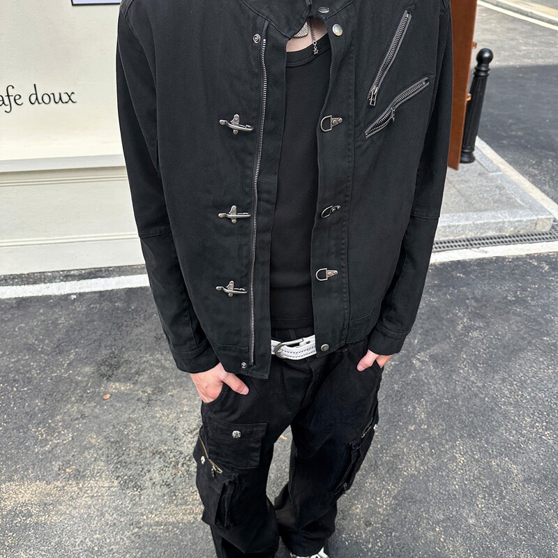 Cross-border "airplane buckle jacket" autumn vintage distressed workwear short wide collar jacket for men Cross-border "airplane buckle jacket" autumn vintage distressed workwear short wide collar jacket for men
