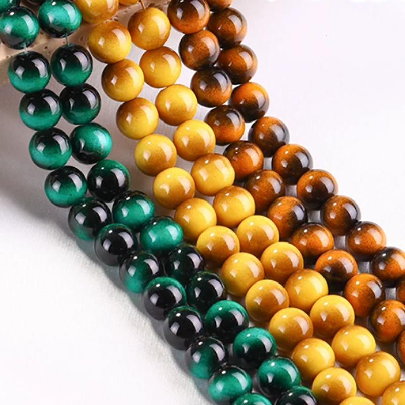 High-Quality Imitation Multi-Color Tiger Eye Stone Glass Beads Loose Beads Bracelet Semi-Finished Round Beads DIY Jewelry Accessories Wholesale