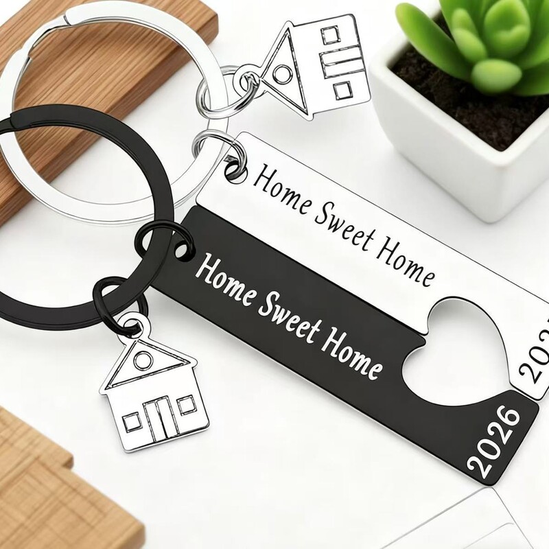 Amazon 2026 Best-Selling Couple Stainless Steel Keychain Home Sweet Home Housewarming Gift