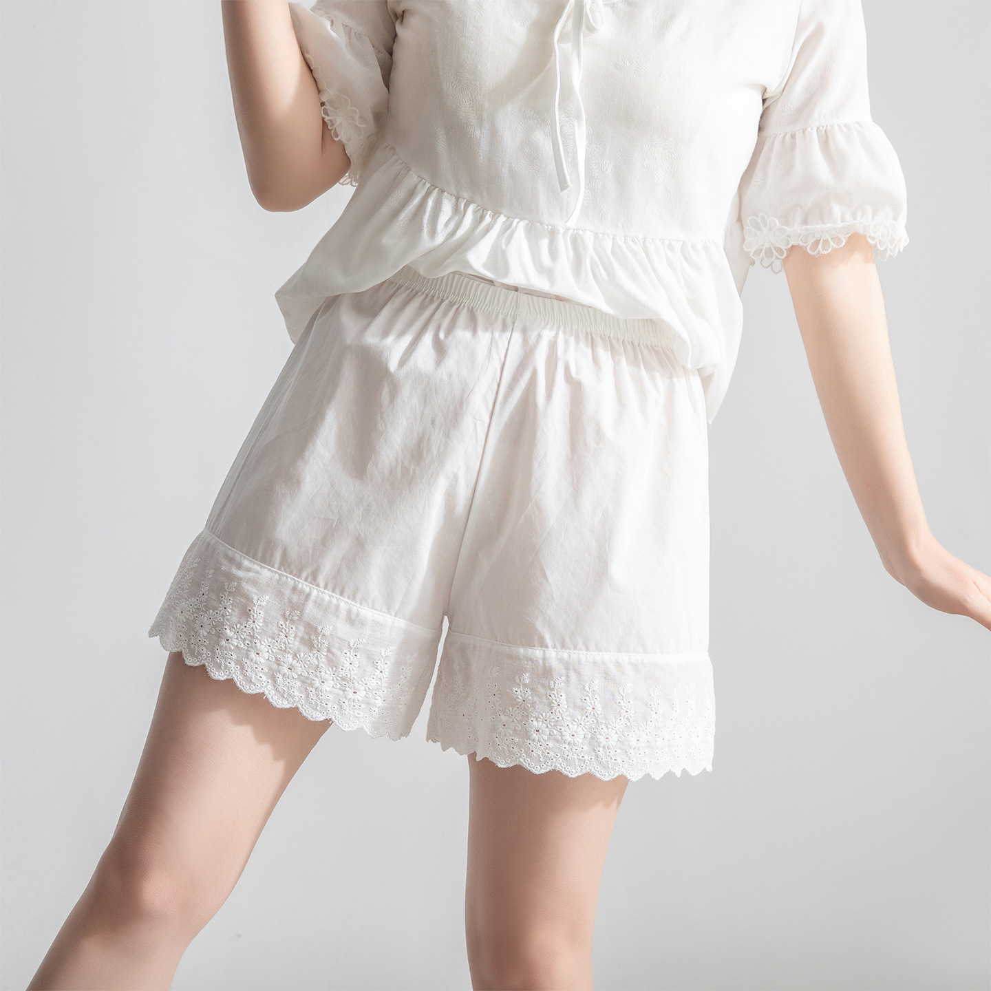 26夏季纯棉蕾丝花边汉服安全裤女防走光宽松JK打底短裤可外穿白色