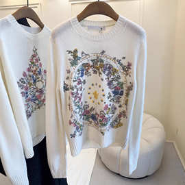 深圳南油高端欧货女装D家羊毛星座刺绣软糯减龄圆领长袖毛衣现货