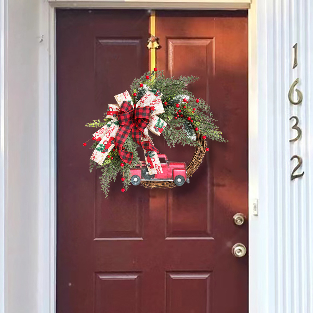 Transfronterizo camión rojo guirnalda de Navidad decoración puerta colgante Amazon simulación guirnalda hogar Decoración guirnalda