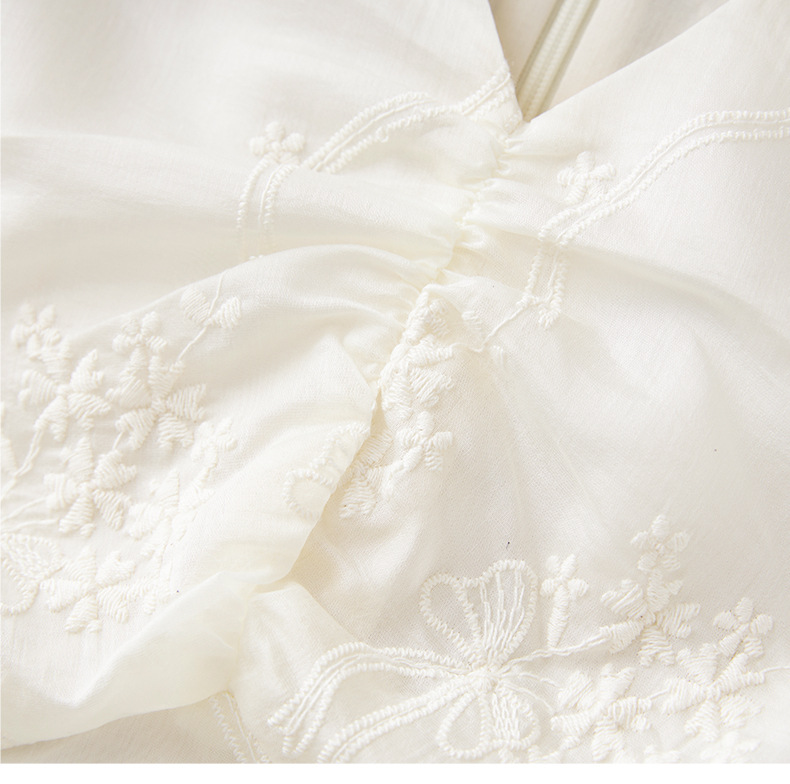 Đầm maxi nữ cổ chữ V thêu ren Tencel dáng dài mùa hè — Màu trắng chi tiết 12