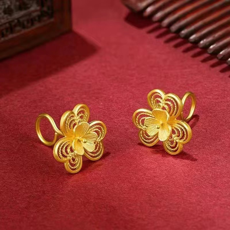 Orecchini a lobo quadrifoglio placcati oro gioielli donna fiore_voghion.com