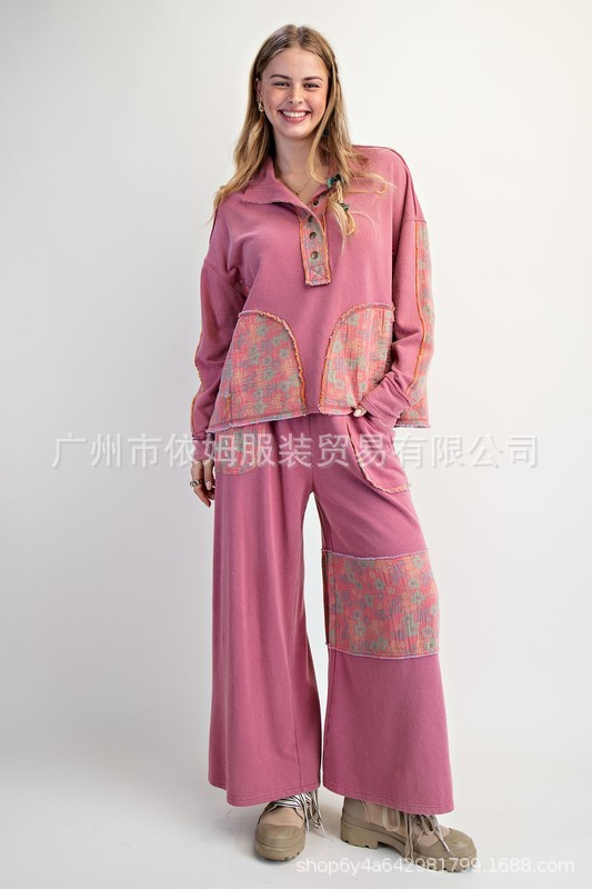 Amazon 25 秋冬新作クロスボーダーヨーロッパとアメリカの服プリントパッチカジュアルラペル長袖ツーピーススーツ女性用|undefined