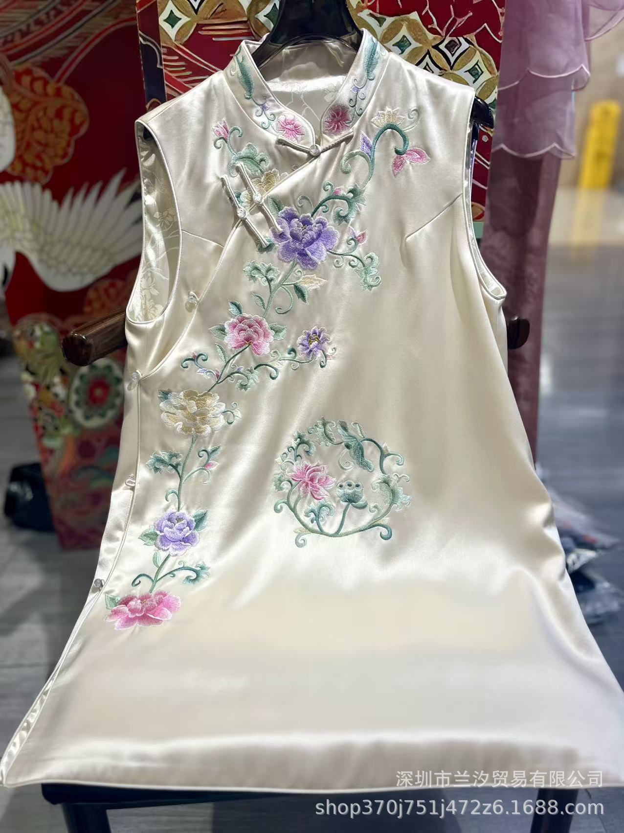 9007 New Chinese-Style Improved Floral Suzhou Embroidery Acetate Small Qipao