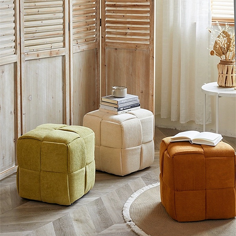 Trendy Low Stool for Home Use, Tea Machine Small Square Stool, Light Luxury Sofa Stool, Footrest, Shoe-Changing Stool, Solid Wood