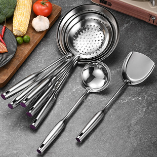 Stainless steel lengthened steel handle oil drum colander draining noodles and dumplings large colander hollow spatula soup spoon