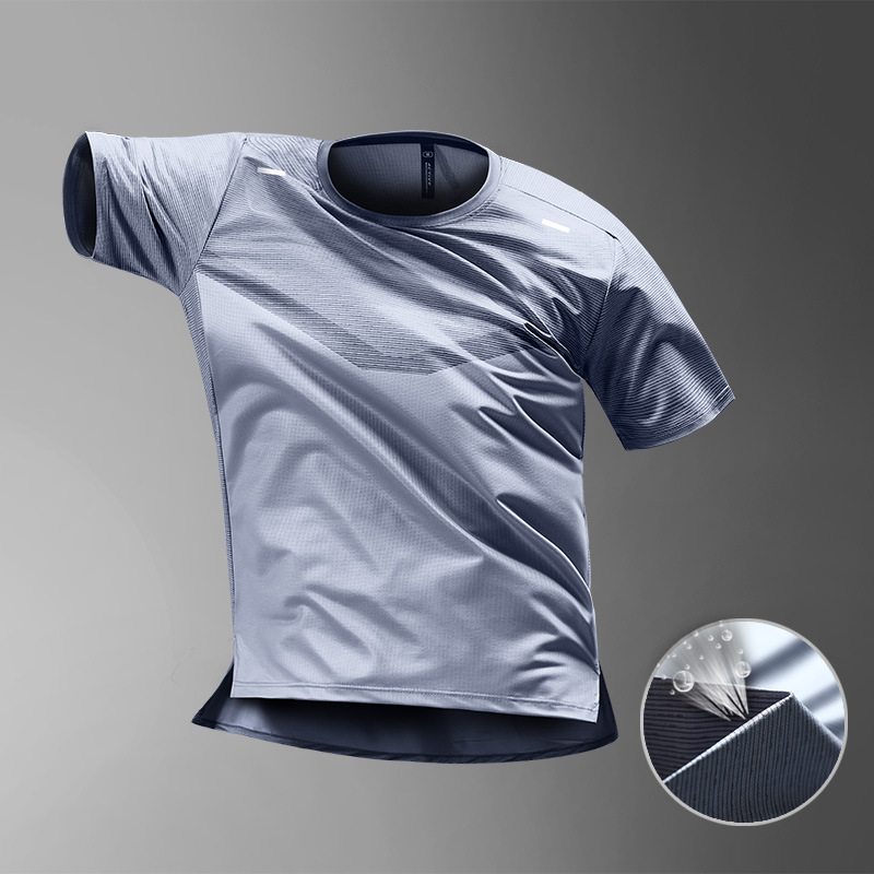 Camiseta deportiva de seda de hielo para hombres nueva transpiración de verano secado rápido correr camiseta de bádminton de manga corta chaqueta de media manga abierta