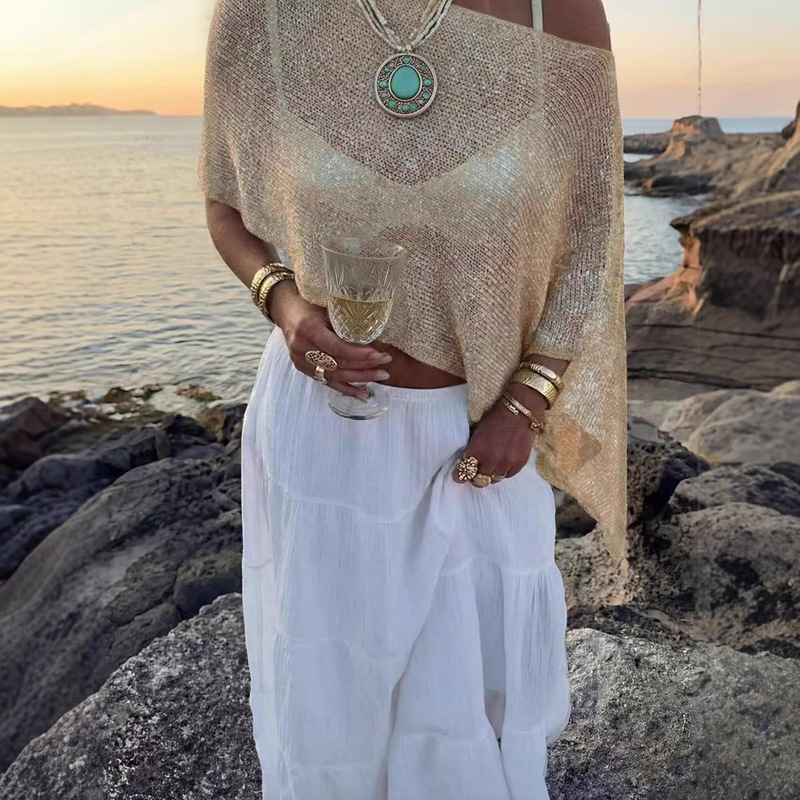 European and American Style Casual Vacation Semi-Transparent Shawl Knit Top Women's Knitwear 2026 Summer New European and American Style Seaside Beachwear