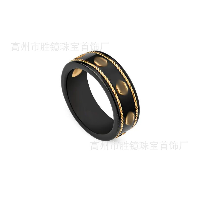 高バージョン Gujia リング Gucci レトロ オールド メンズ レディース リング カップル モデル ダブル G ストライプ エナメル 中空デイジー|undefined
