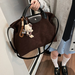 跨境磨砂麂皮绒手提大容量包包女2025新款复古托特包斜挎通勤包