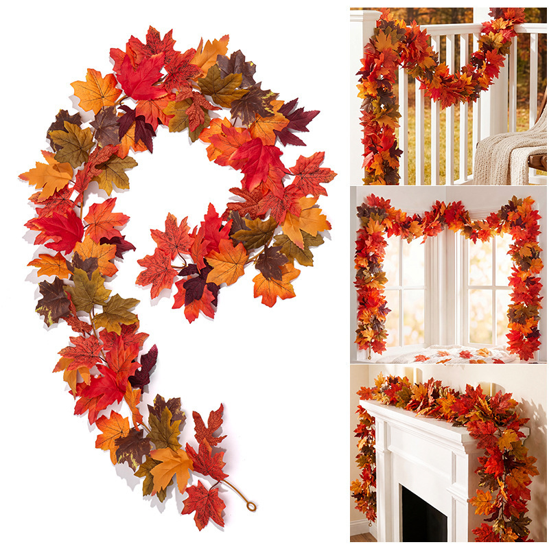 Amazon Artificial Autumn Maple Leaf Vine Thanksgiving Fireplace Arch Decorative Maple Leaf Garland Artificial Leaves Wholesale