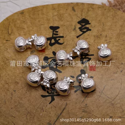 S999 Pure Silver Bowknot Lucky Bag Horizontal Hole Bracelet Spacer Beads Cute Cartoon Woven 3D Silver Jewelry DIY Beading Accessories (Zərgərlik ara hissələri) - 02g-silver-3d-lucky-bag-8957mm