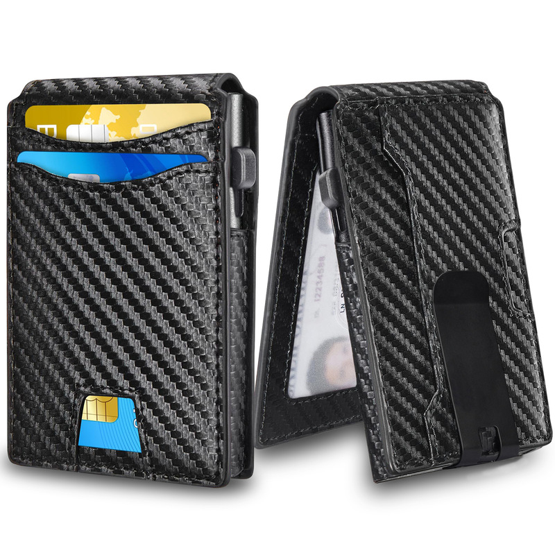 Wallet Men's Amazon New Metal Aluminum Box Vertical Mat Pattern Magnetic Flip Anti-theft Brush 2-fold Leather Card Bag