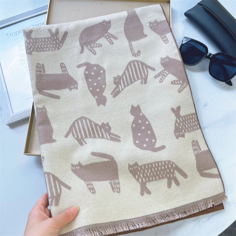 Autunno e inverno nuovo gatto colorato carino ragazza studentessa caldo scialle sciarpa di alta qualità grande 666_voghion.com