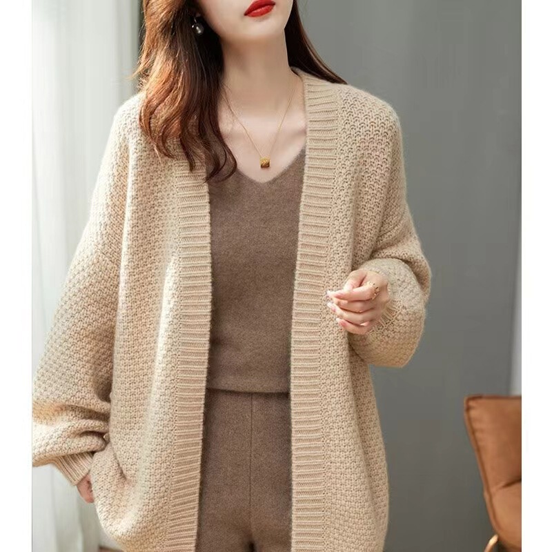 Maoning French Retro Mid-Length Outwear Autumn and Winter New Thick Line Loose Work Clothing Sweater Women's Knitted Cardigan