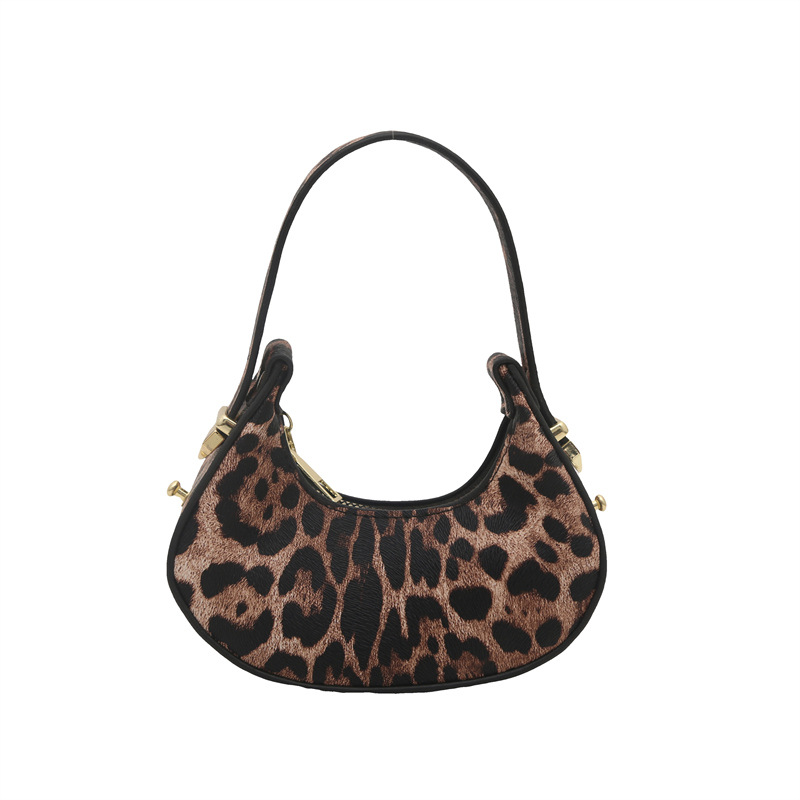 2025 primavera y verano nuevo estilo estampado de leopardo marea bolso de media luna moda estilo occidental textura bolso personalizado estilo ins mini bolso