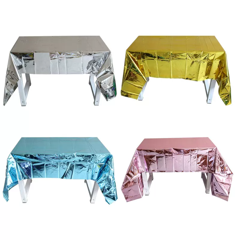 跨境PET亮光玫瑰金一次性桌布生日聚会装饰用品 铝箔派对桌布
