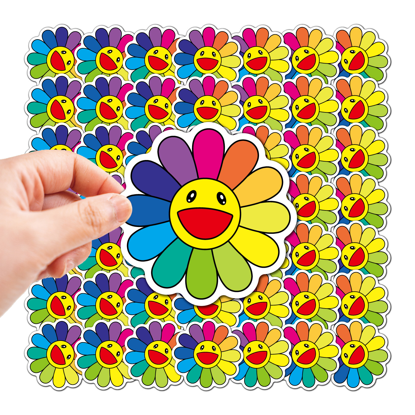 50 Sunflower Smile Sticker Supreme Sticker Cartoon Festival Party Sunflower Waterproof Decal