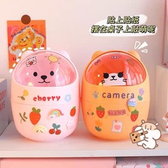 Desktop plastic lid trash bin household mini trash can creative European-style living room table small covered waste basket