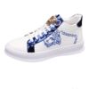 Trend loafers platform, men's white shoes, high sneakers, casual footwear, European style, with embroidery