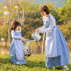 2024 new style French blue plaid farm maid small fresh pastoral style photography photo outing parent-child outfit