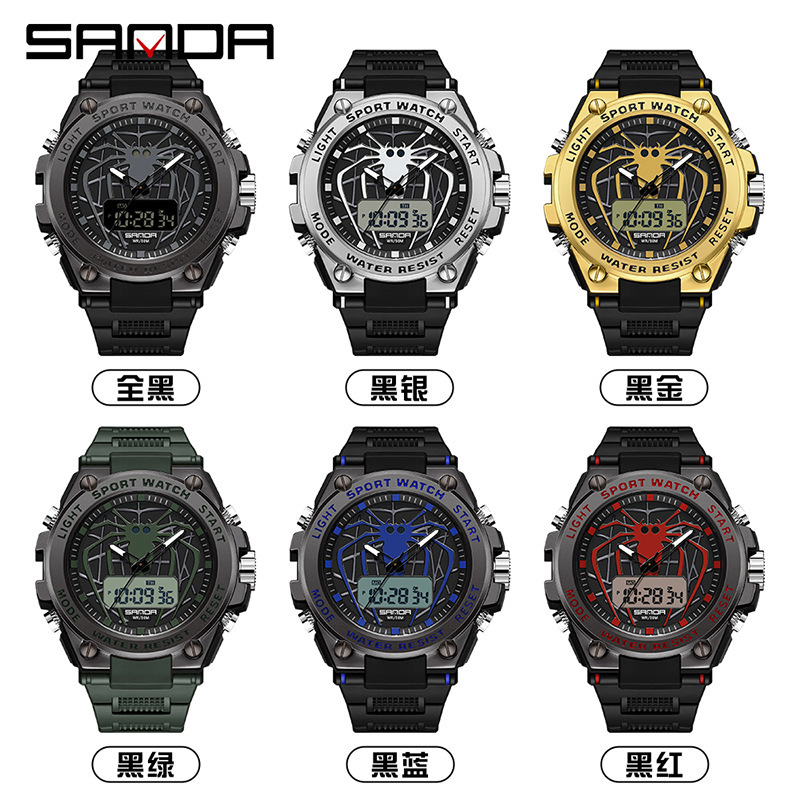 Sanda nuevo reloj araña luminoso impermeable reloj electrónico moda personalidad juventud reloj despertador reloj de los hombres 3159