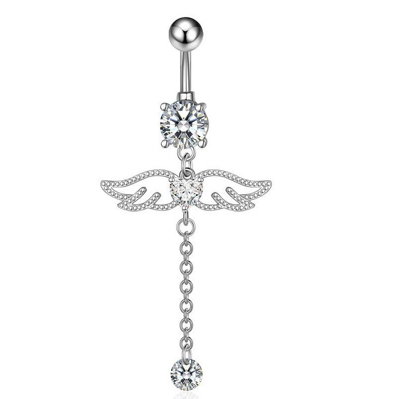 Anello per ombelico con ciondolo in acciaio inossidabile con ali d'angelo intarsiate in rame europeo e americano, stile ragazza cool_voghion.com