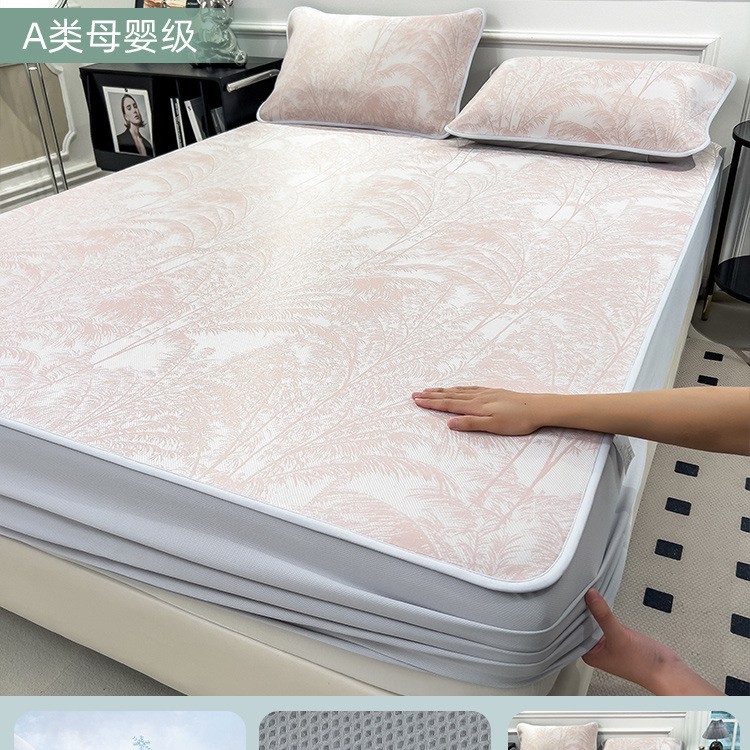 Cómodo sombrero de cama de seda de hielo de clase A pieza única verano 2025 nueva funda de colchón funda protectora estera funda de cama juego de tres piezas