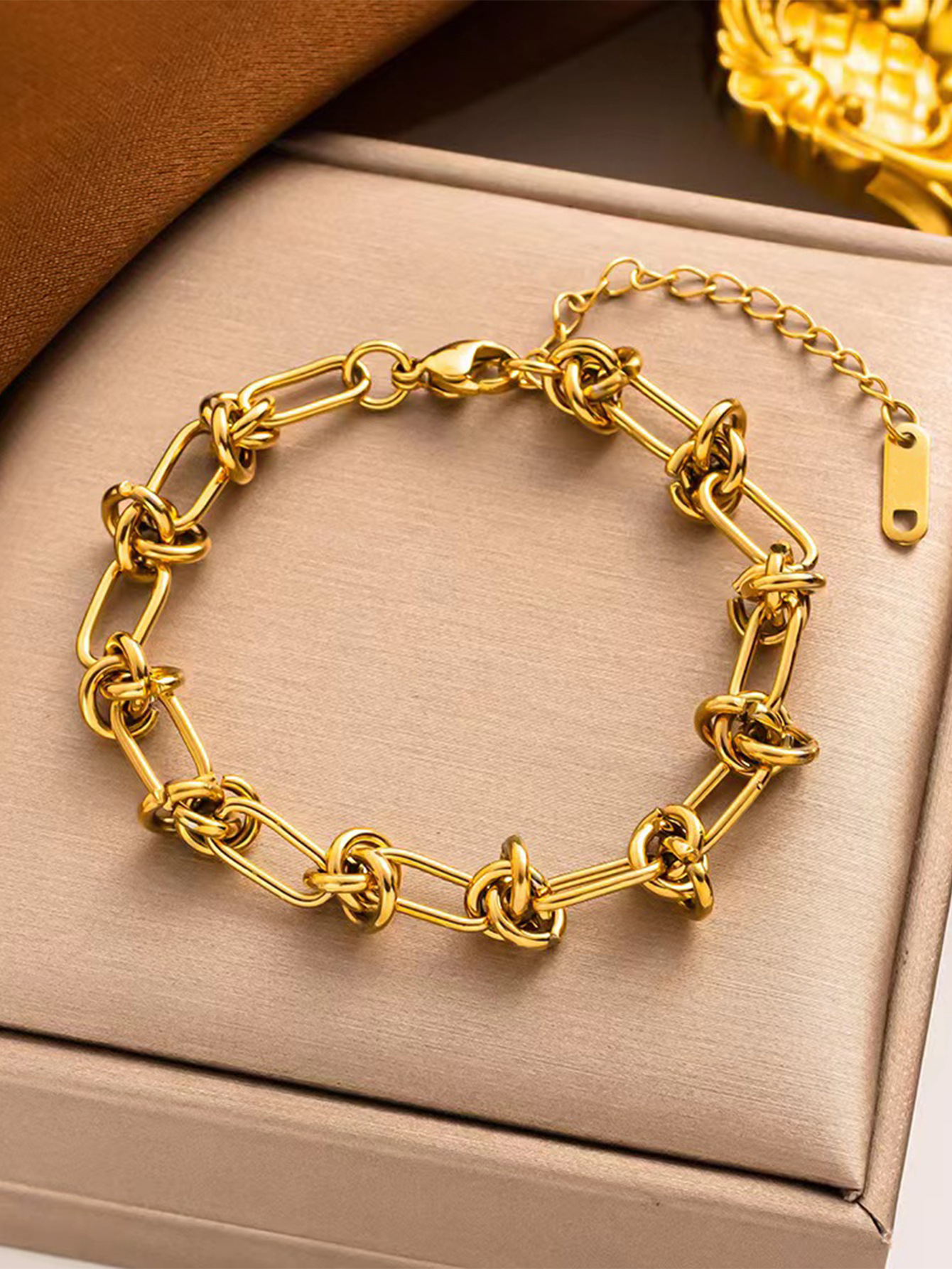 tie a knot hip hop trend titanium steel bracelet no fading thick chain personality neutral couple style ins bracelet_voghion.com