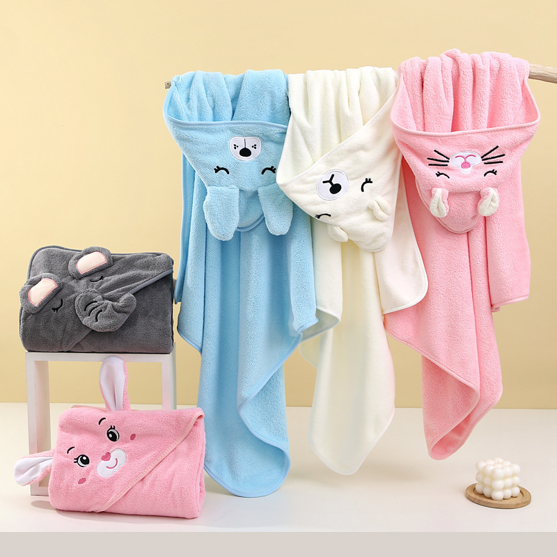 Coral Velvet Children's Bath Towel Cape Baby Cartoon Blanket Hooded Baby Blanket Swimming Bath Towel Super Absorbent