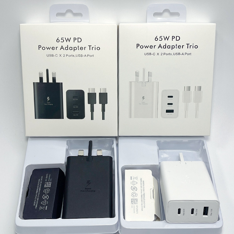 Suitable for Samsung Pd65W British Standard Fast Charging Head Data Cable Two-In-One Set A+ Dual C Three-Port Charger Wholesale Suitable for Samsung Pd65W British Standard Fast Charging Head Data Cable Two-In-One Set A+ Dual C Three-Port Charger Wholesale