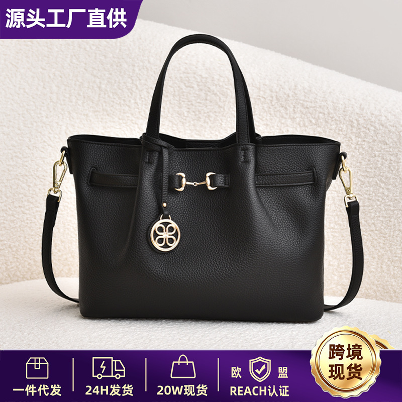 Cross-Border Handbag for Women, European and American Style, Single Shoulder and Hand-Held Dual-Use Bag, Black Commuter Tote Bag, Ready for Delivery Cross-Border Handbag for Women, European and American Style, Single Shoulder and Hand-Held Dual-Use Bag, Black Commuter Tote Bag, Ready for Delivery