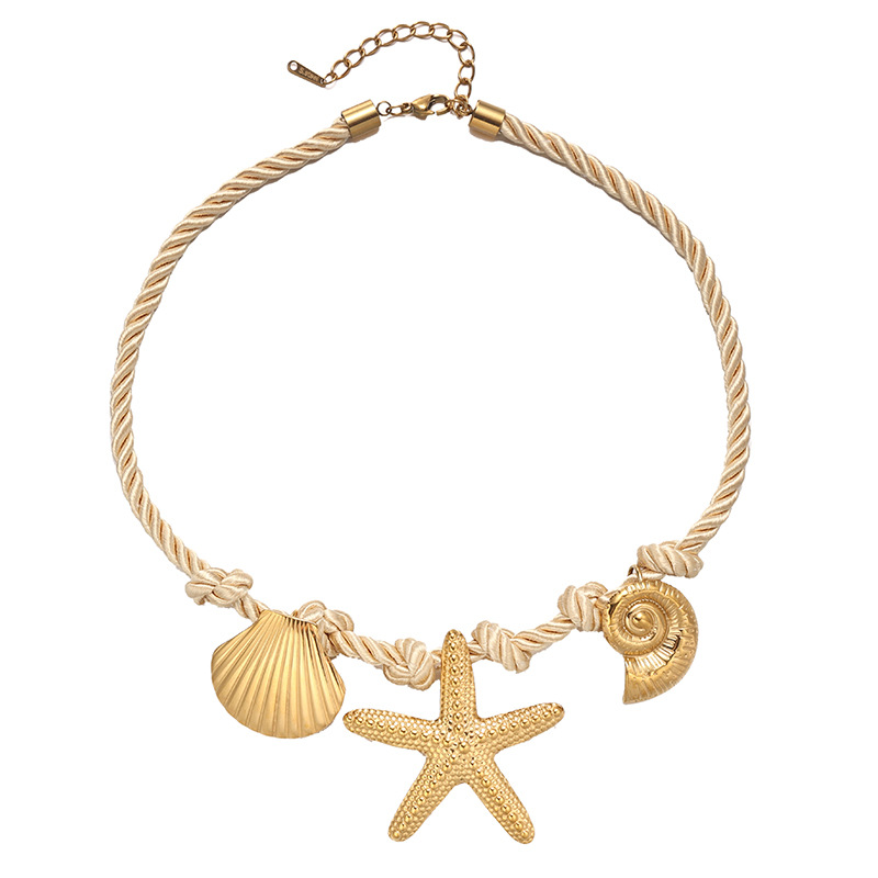 TENA Europa y los Estados Unidos transfronterizos diseño de concha estrella de mar collar de tejido de cuerda gruesa ligero lujo alta sensación de joyería de mujer al por mayor