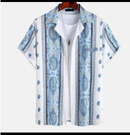 Comercio exterior transfronterizo de los hombres primavera europea y americana nueva solapa impresa en 3D manga corta a rayas retro camisa casual hombres al por mayor