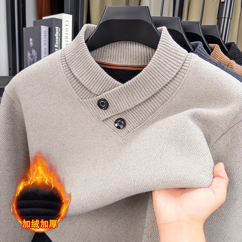 2025 New Winter Men's Korean Style V Neck Knitwear for Young and Middle-Aged People Long-Sleeved Casual Thickeneded Bottoming Knitwear Dropshipping