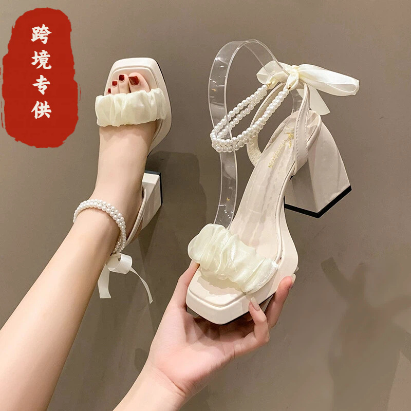 Foreign trade white French fairy-style chunky high-heeled sandals for women, 2026 new summer height-increasing versatile sandals