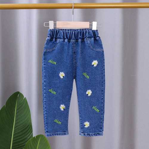 2024 New Korean Style Spring Autumn Girls Jeans Trousers Children Spring Autumn Baby Spring Clothes Loose Western Pants