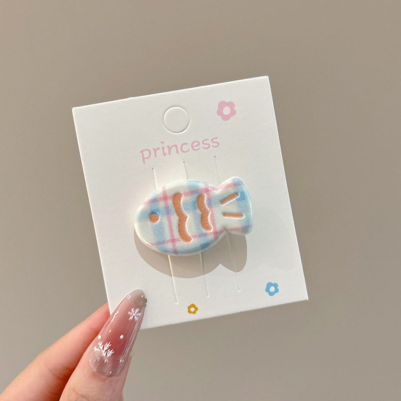 Crema rosa a cuadrícula pequeña pinza para el cabello de pez dulce polivalente chica adorable pinza lateral pinza para el cabello adorno nuevo clip