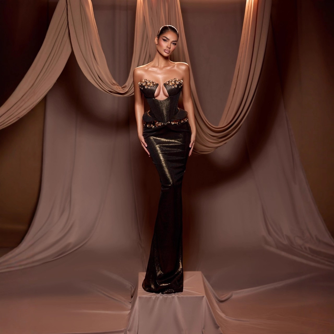 Export Foreign Trade Cross-Border Three-Dimensional Flower Tube Top Slim Fishtail Banquet Party Dinner Evening Dress Long Skirt ​