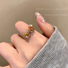 可爱小狗动物造型戒指女时尚个性感指环小众设计冷淡风食指戒