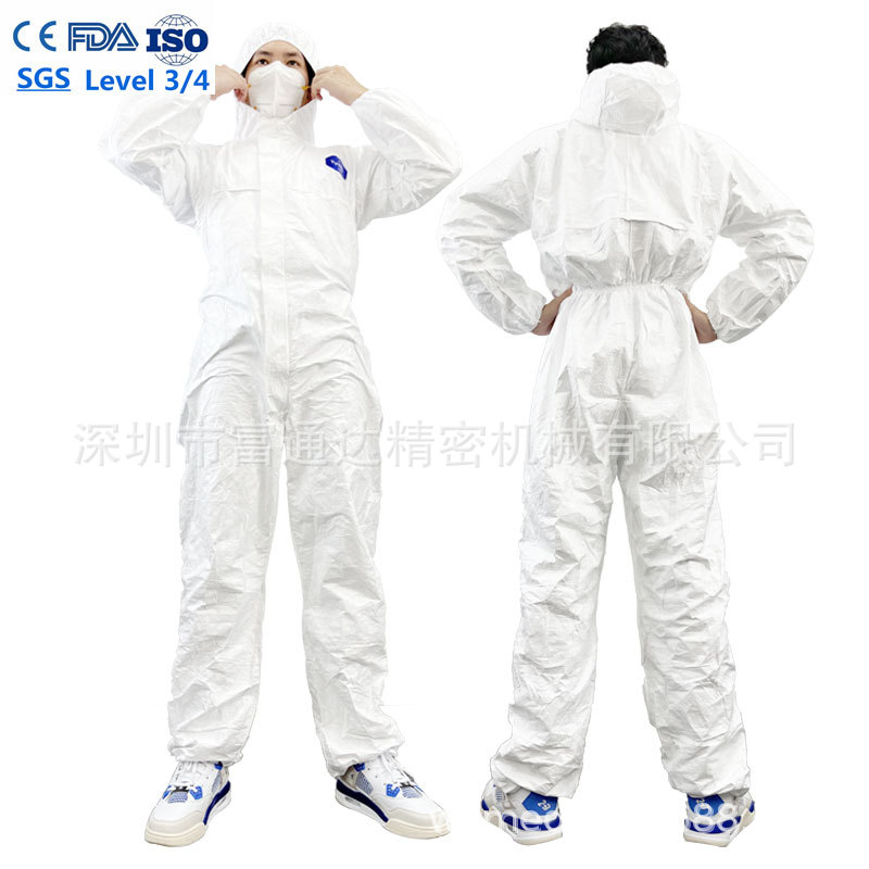 批发价格EN13795-1连体连帽防护服Tyvek 400白色医生用Type 3/4